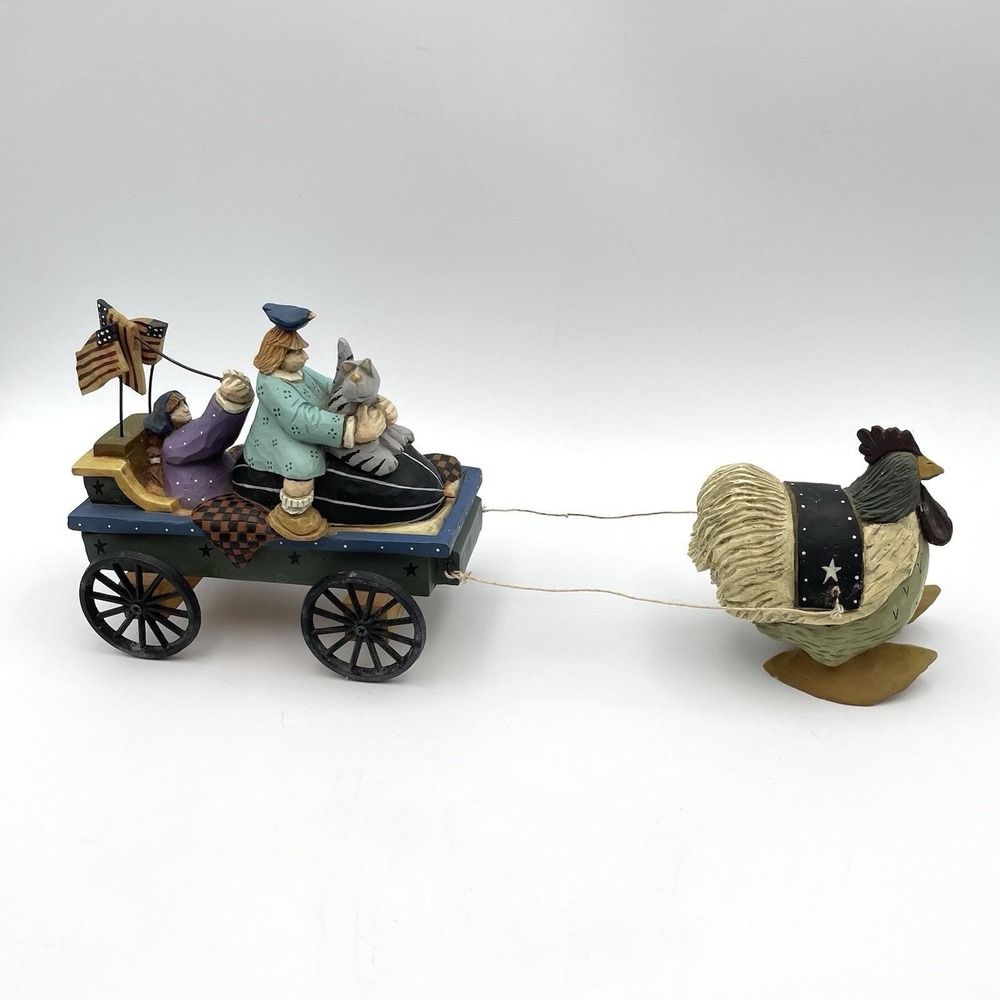 1999 Williraye Studio Chicken Pulling Wagon Cart Kids Flags Cat   WW2739